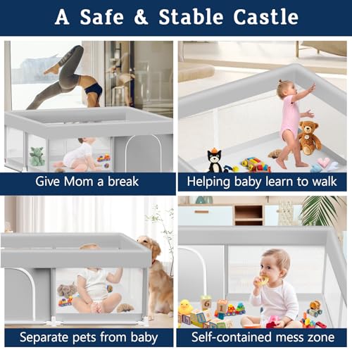 Baby Playpen 50x50 Inch - Grey Toddler Fence Activity Center, No Mat Included