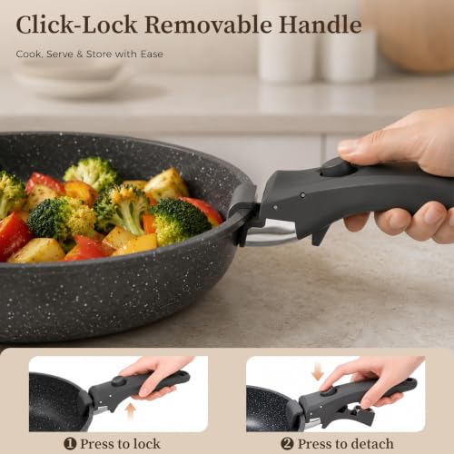 YASHE 15-Piece Nonstick Cookware Set with Removable Handles - Gray, Oven Safe