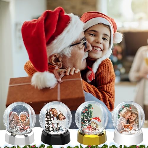 BeapTcely 4 Pack Christmas Snow Globe Photo Frames DIY Waterless Floating Water Globes Black White Silver Gold