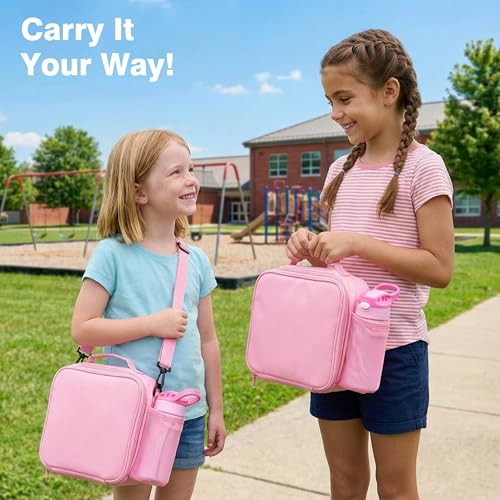 Kids Bento Lunch Box Set - Pink with 4-Compartment Food Container, Insulated Food Jar, Water Bottle & Accessories