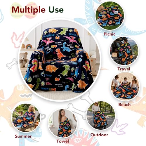 Blue Dinosaur Glow-in-The-Dark Throw Blanket 50x60 Inches for Kids & Teens