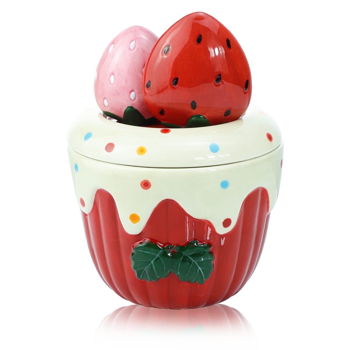 Sizikato 4pcs Porcelain Measuring Spoons with Base, Strawberry Cream Cake Shape