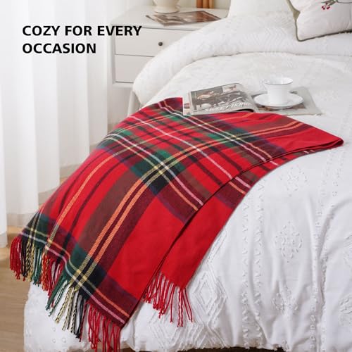 Christmas Red Plaid Throw Blanket for Couch & Bed - 50x60 inches, Soft & Cozy, Battilo Holiday Decor