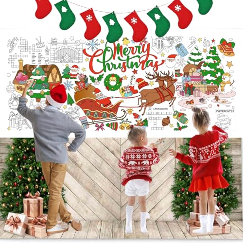 Giant Christmas Coloring Poster for Kids - Holiday Tablecloth & Party Activity