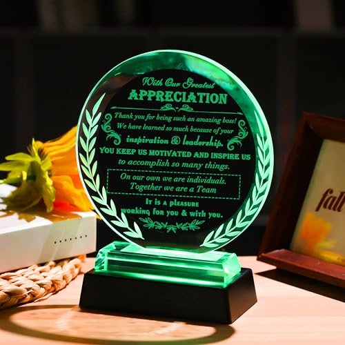 Boss Appreciation Gifts for Women Men with led Light - Great Boss Day Gifts for Best Boss Lady Desk Decoration Paperweight Present for Boss Leaving Retirement Birthday Christmas