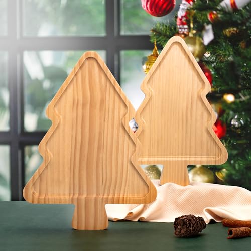 TJ POP Wooden Christmas Tree Serving Tray - 1 Compartment Holiday Platter