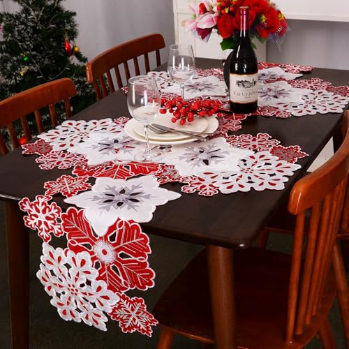 Grelucgo 14x68 Inches Embroidered Snowflake Table Runner for Christmas & Holiday Decor