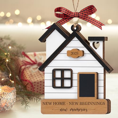 New Home Ornament 2025 with Card, Housewarming Gifts New Home Gift Ideas, House Warming Closing Gifts for Buyers, Women, Couple, First Christmas House Decor (Wood)