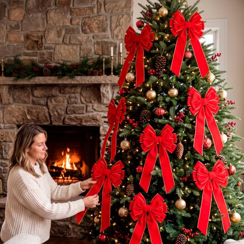 JOYIN 9PCS Giant Red Velvet Christmas Bows 30.7 x 10.6 in – Indoor/Outdoor Wreath & Tree Decor (Variation 9)