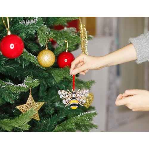 FLYAB Metal Bee Christmas Ornaments - 2025 Ornaments for Christmas Tree Honey Bumble Bee Decor Gifts for Women Girls Mom Sisters Bee Lovers