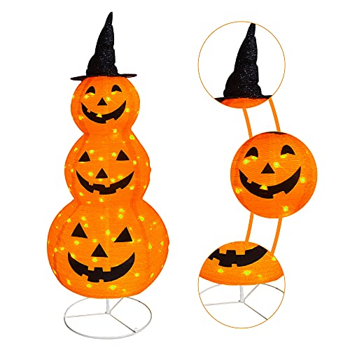 5FT Collapsible Light-Up Pumpkin Decoration with Hat - Indoor Outdoor Halloween Decor