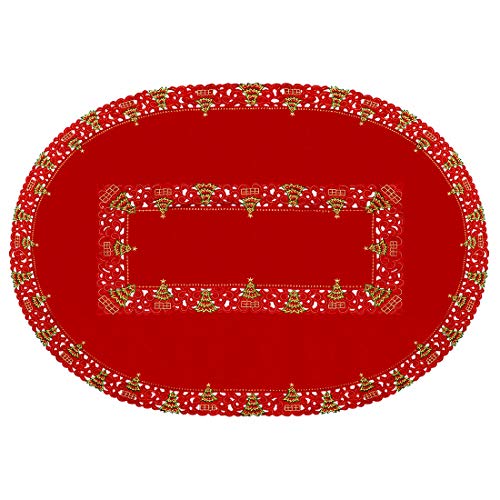 Grelucgo Super Large Embroidered Christmas Holly Tree Tablecloth 57x120 Inches Oval