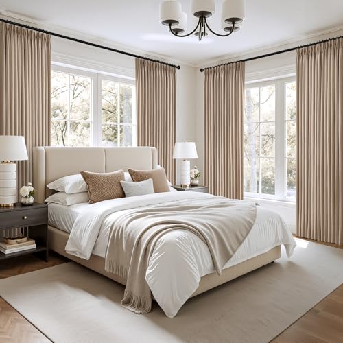 MIULEE Taupe Pinch Pleated Linen Blend Curtains 40x96 Inches Set of 4