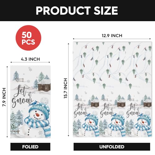 Horaldaily 50 Christmas Disposable Paper Decorative Guest Napkins, Pine Tree Snowman Hand Towel for Party Lunch Dinner Kitchen Bathroom