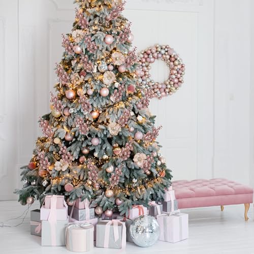 Palonu 36 Pcs Christmas Glitter Berries Stems,8.5 Inch Artificial Christmas Picks for Christmas Tree Ornaments for DIY Xmas Wreath Crafts Gifts Holiday Home Decor (Rose Gold)