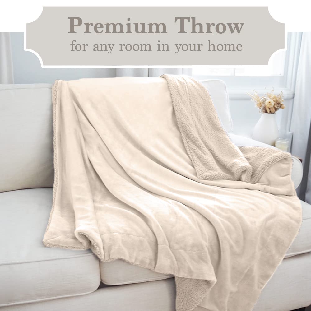 The Connecticut Home Co Bedding Blanket, Queen 90x90, Soft Plush Velvet and Sherpa, Warm Throws for Bed, Gift for Women, Bedroom Luxury Home Decor Accent Blankets for Couch Sofa Chair, Cream