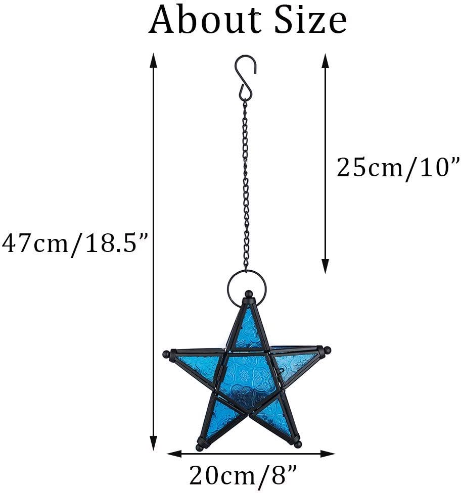 Purple Star Lantern Candle Holder - Decorative Hanging Glass Lantern for Home & Garden