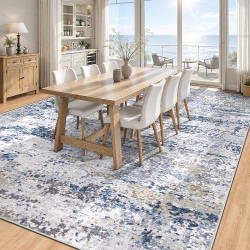 TENGTENGLINK Blue 8x10 Modern Abstract Washable Area Rug for Living Room & Bedroom