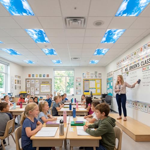 Blue Sky Magnetic Light Covers for Ceiling Fluorescent Lights Classroom 8 Pack