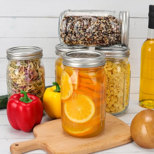 CycleMore 32oz Wide Mouth Mason Jars - 12 Pack Large Glass Food Storage Containers with Airtight Lids