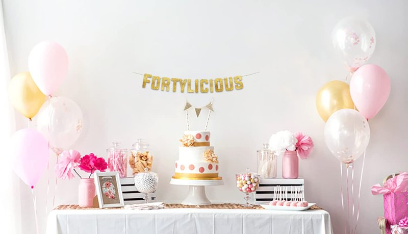 Pre-Strung Fortylicious Gold Glitter Banner - Funny 40th Birthday and Anniversary Decorations for Men and Women - Party Supplies and Gifts