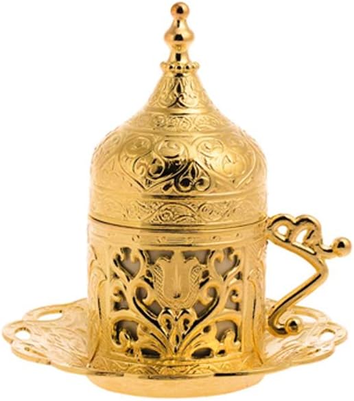 Alisveristime Authentic Turkish Coffee Cup Set: Zamak & Porcelain, Tulip Motifs (Set of 2) (Lale) (Gold)
