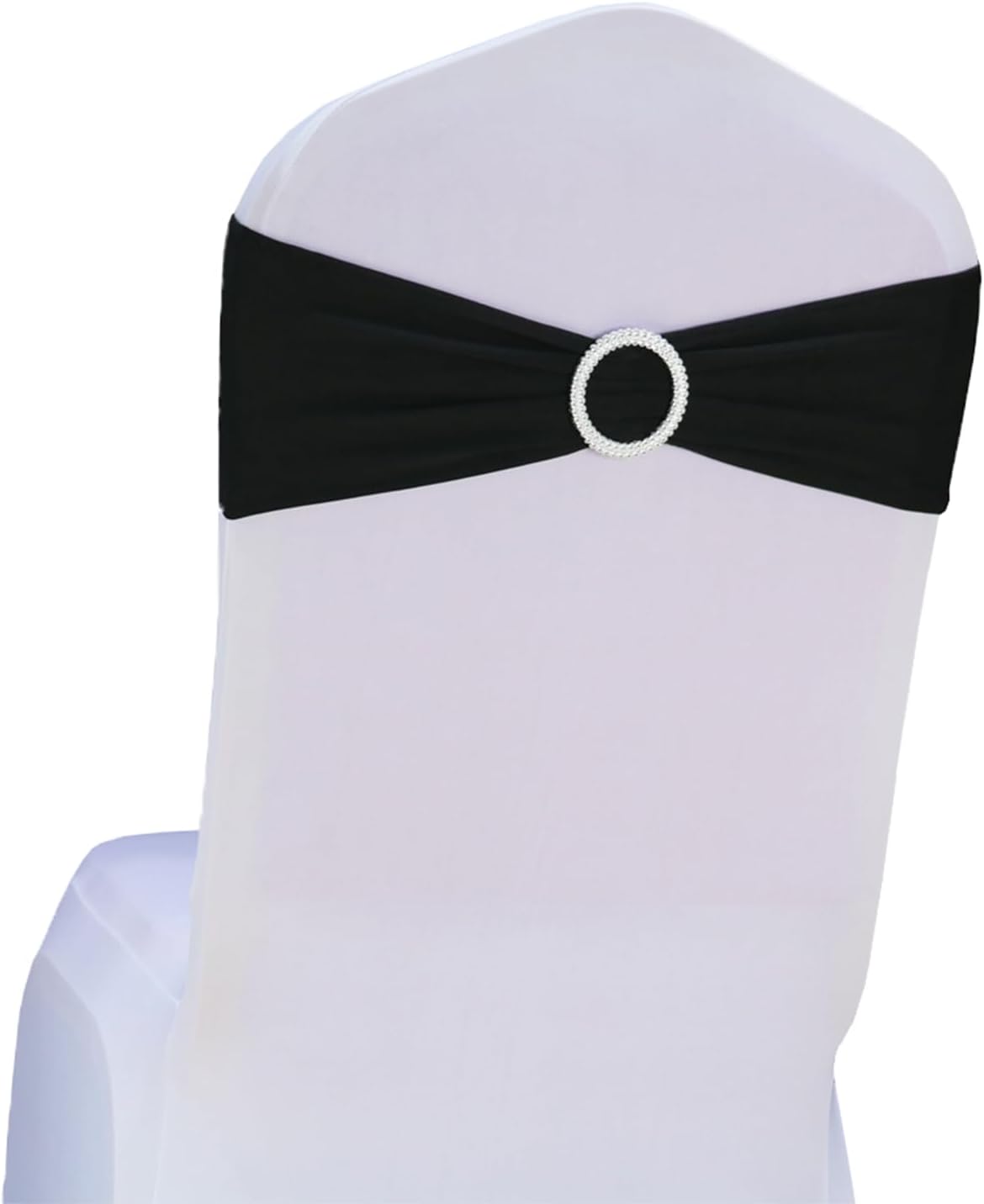 Skiennix 50 Pack Black Spandex Chair Sashes - Elegant Buckles for Weddings & Events | Versatile Decorations