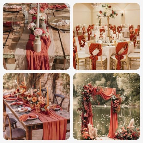 Terracotta Cheesecloth Table Runner 10ft Boho Gauze Runner for Thanksgiving Fall Wedding Baby Bridal Shower Party Decorations 32x120 Inches Long Rustic Cheese Cloth Table Runner