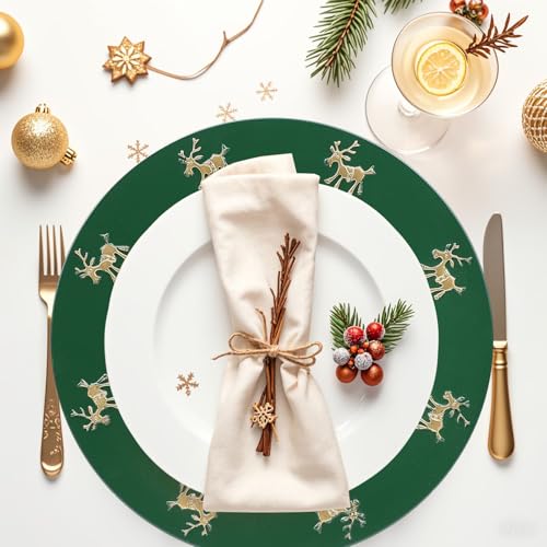 Omuriko 6-Pack Christmas Reindeer Green Plastic Charger Plates 13" XL6GR
