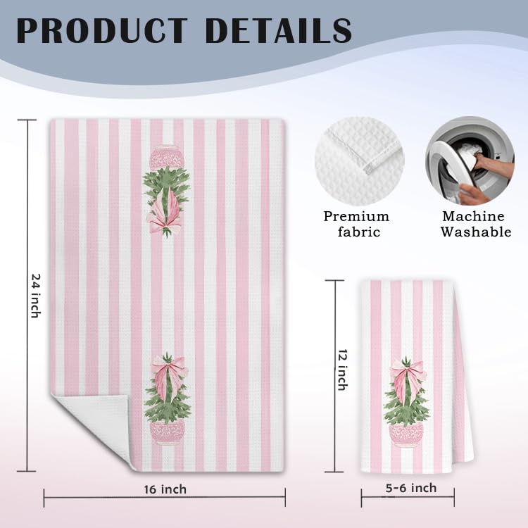 Exqcom Tree Towels-f Pink Chinoiserie Christmas Kitchen Towels, 16x24 in Set of 2