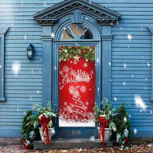 Christmas Door Cover - Cartoon Snow Decorations Curtain for Front Door, Suitable for Farmhouse Welcome, Party Supplies, Home Decor - 70.8x35.4 Inches