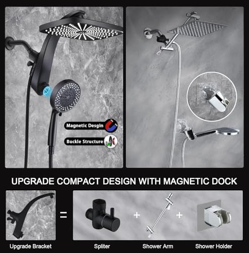 BOZYBO Black Rain Shower Head with Handheld Spray 1.8 GPM 460311