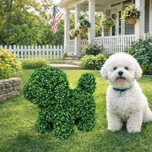 Artificial Topiary Dog Lucky - Faux Green Puppy Garden Decor, UV Resistant, Indoor Outdoor, Variation 2