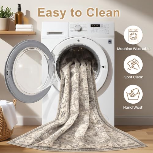 EIEIHOUSE 7x9 Rectangular Washable Vintage Area Rug for Living Room Brown/Multi
