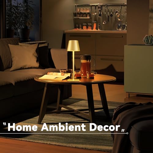Gold Rechargeable LED Cordless Table Lamps Set of 4 with 6000mAh Battery Waterproof