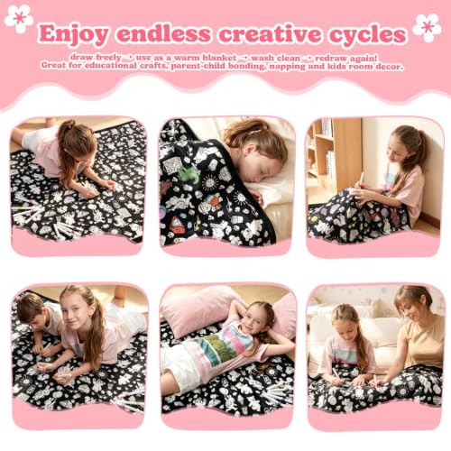 Kids & Adults Coloring Blanket Kit with 20 Washable Markers - 40x60 Inch DIY Art Set