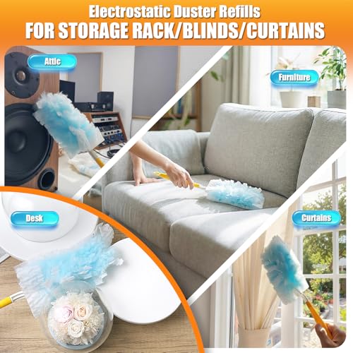 Swilsweep 80 Count Duster Refills with 1 Short & 3ft Extendable Handles, Compatible with Swiffer, Microfiber, Disposable, Unscented, Bulk Kit