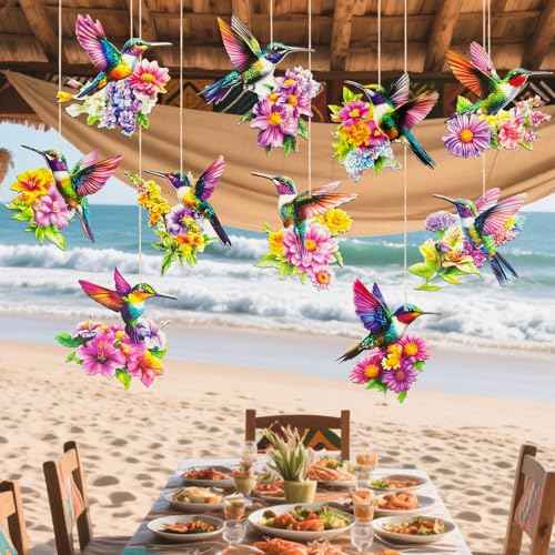 Hummingbird Christmas Ornament Wooden Bird Hanging Decoration Pendant with Hemp Rope for Christmas Tree Decoration Home Party Wall Decor (20PCS)