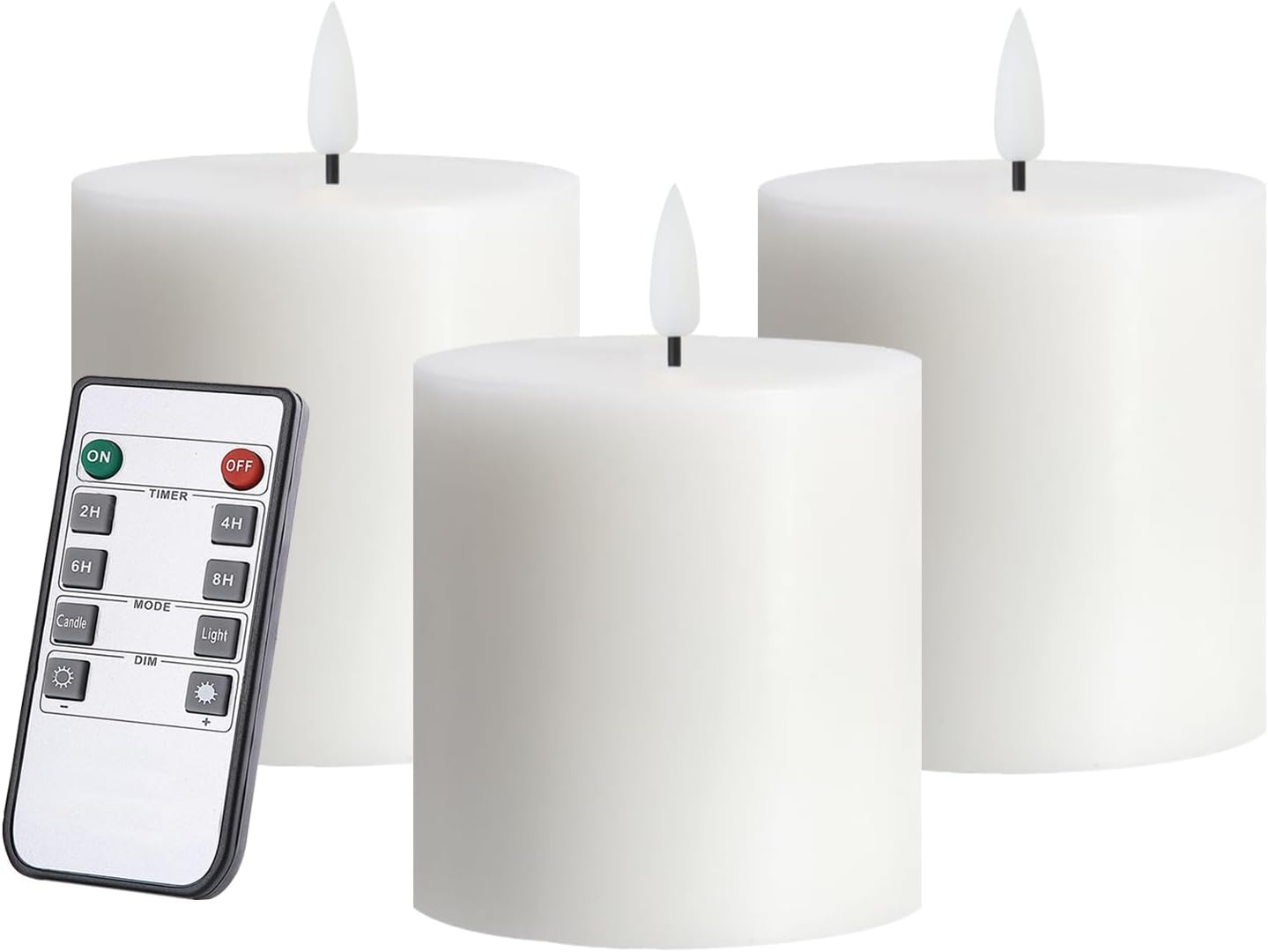 Flameless LED Candles Set of 2 - 3x3 Inch Dimmable Ivory Wax Pillars with Remote Control & Timers for Home Decor