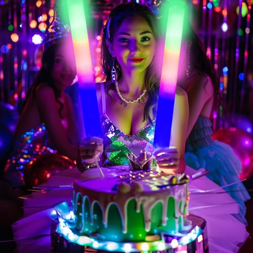 55 Pcs LED Foam Glow Sticks Bulk with 3 Flashing Modes for Parties & Events - Safe, Reusable