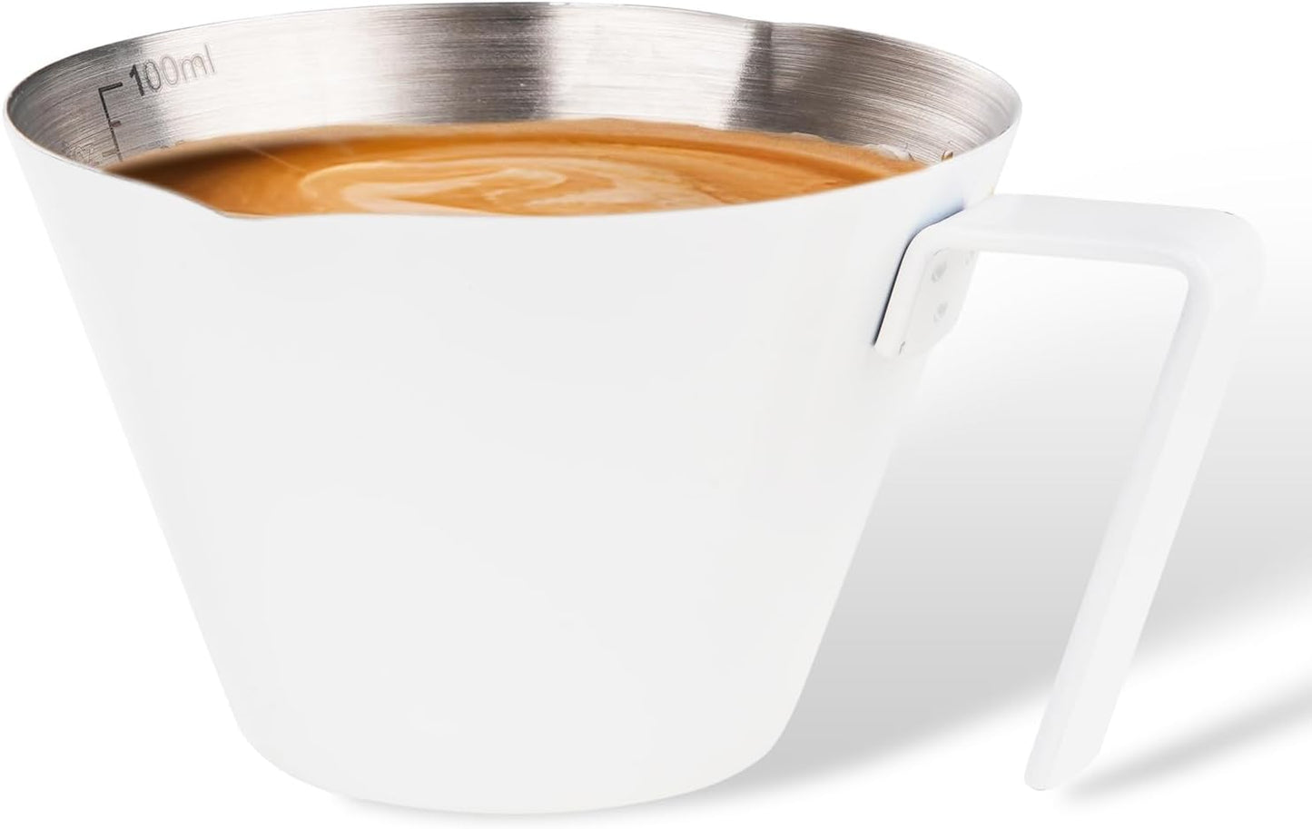 YARRAMATE Stainless Steel Espresso Shot Cup - Double Spout Design | 3.4oz/100ml Espresso Accessory (White)