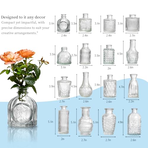 ODCYWM Clear Glass Bud Vases Set of 64 - Small Vintage Flower Centerpieces