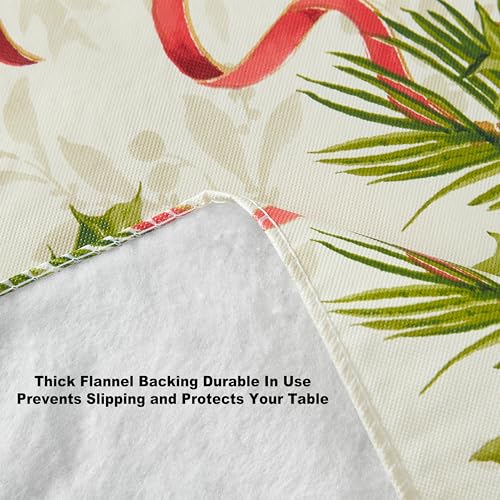 Newbridge Holly Traditions 52x52 Inch Square Vinyl Tablecloth with Flannel Backing - Christmas Decor