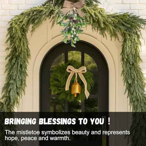 12 '' Large Christmas Mistletoe Decor Xmas Holiday Artificial Mistletoe Giant Kissing Hanging Bouquet Christmas Ornament with Sprigs Red White Berries for Xmas Floral Garland (1 Pcs,White)