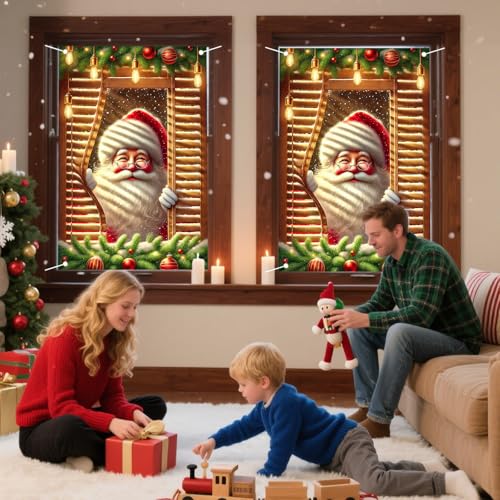 Santa Claus Xmas Window Cover Banner 31x47 Inches Polyester Holiday Decor