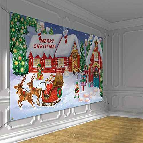 Blulu Christmas Wall Scene Santa Backdrop Extra Large Fabric Door Cover Decor Christmas Banner North Pole Village Setters Photo Booth Background for Holiday Decoration Supplies
