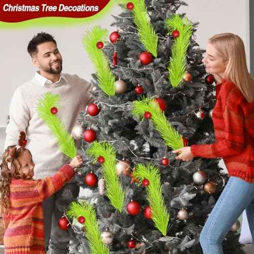 18.11inch Christmas Tree Topper Decorations - 10PCS Christmas Tree Picks, Green Curly Branches with Red Balls for Xmas Tree Topper Ornaments Home Indoor Wreath Craft Decorations