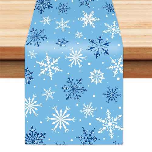 4 Pieces Snowflake Table Runners, Winter Wonderland Holiday Christmas Xmas Birthday Party Favors Supplies Table Runner Party Decorations Table Cover Table Cloth(13 x 108 Inch)