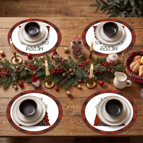 Niviy Christmas Tree Round Placemats Set of 4, 15 Inch Red Winter Table Decor