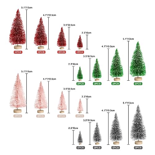 8pcs Mini Christmas Tree, Artificial Bottle Brush Trees with Wood Base, Tabletop Miniature XmasTrees with 4 Small Christmas Wreath, Fake Xmas Tree Ornament, White Christmas Tree for Christmas D?cor